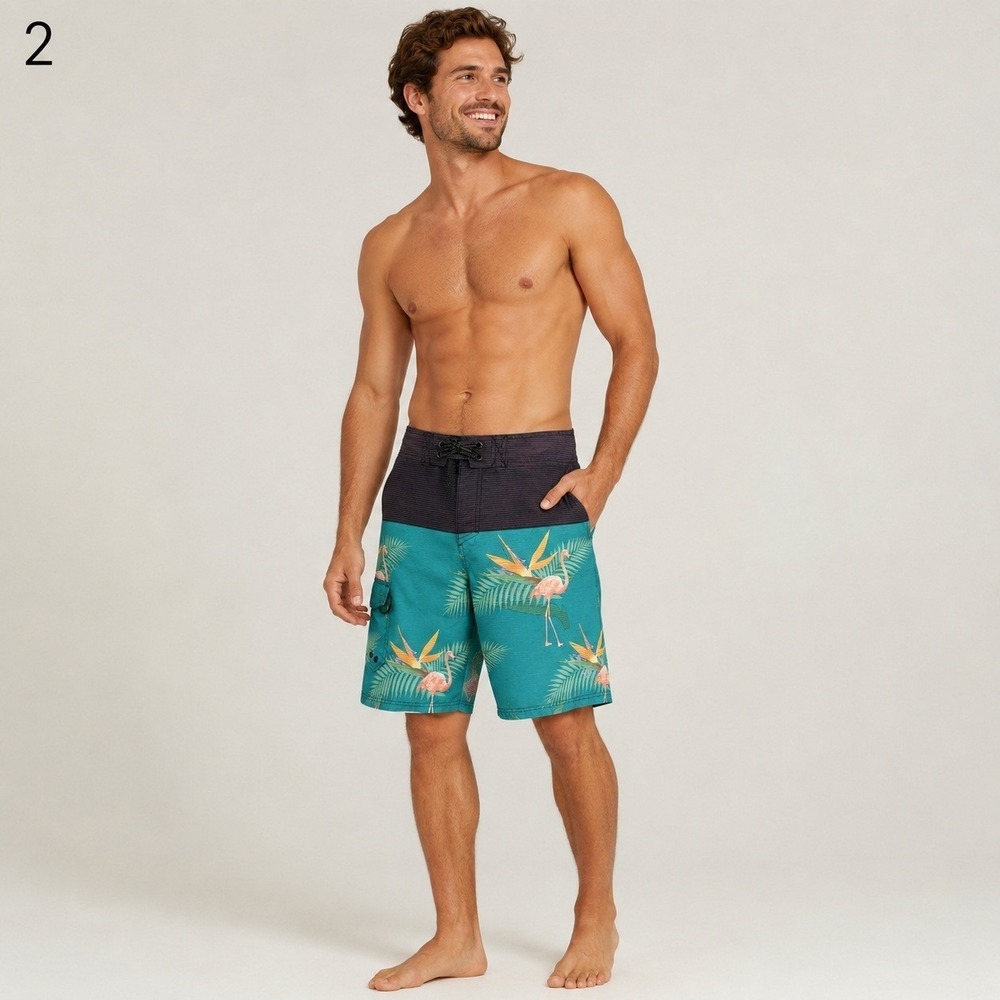 Ocean Current Swim Board Shorts Mens 34 Blue Gray Flamingo Pocket Polyester